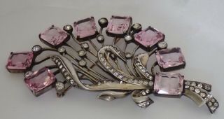 HUGE VINTAGE EISENBERG STERLING SILVER PINK RHINESTONE FLOWER BOUQUET BROOCH 4