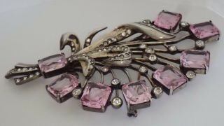 HUGE VINTAGE EISENBERG STERLING SILVER PINK RHINESTONE FLOWER BOUQUET BROOCH 9