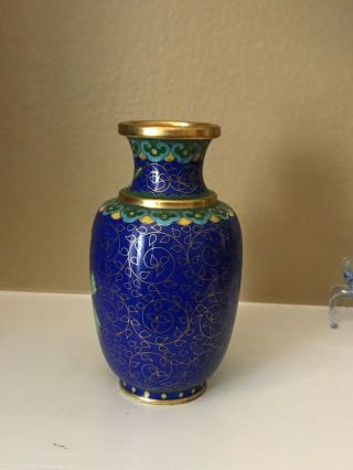 Vintage Chinese Cloisonné Small Vase w/ Wood Stand - Gilt Floral Peony - Multicolor 3