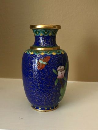 Vintage Chinese Cloisonné Small Vase w/ Wood Stand - Gilt Floral Peony - Multicolor 4