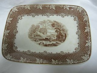 Antique Brown Transferware Farm Platter By Old Hall Earthenware Co 1860 - 1880