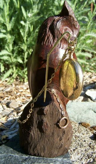 Unique Vintage Carved Wooden Pocket Watch Stand - Wise Old Owl - Very Hard Wood