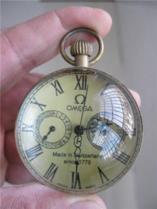 Chinese Old Antique Brass Clock Round Spherical Glass Mechanical Pocket Watch
