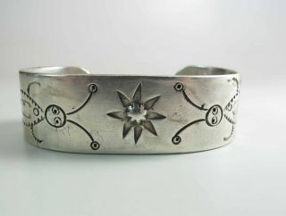 Heavy Antique 1st Period Navajo Ingot Silver Cuff Bracelet W/ Insects 60.  4 Grams