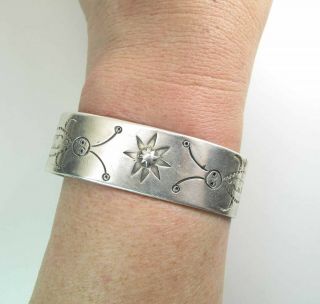 Heavy Antique 1st Period Navajo Ingot Silver Cuff Bracelet W/ Insects 60.  4 Grams 2