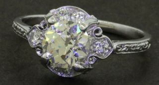 Antique Egl Usa Platinum 1.  67ct Vs Old Miner Diamond Wedding Ring Size 8.  25