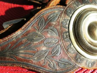 ANTIQUE HQ MEXICAN SPURS SILVER THREAD EMBROIDERY STRAPS LEATHERS,  SILVERI NLAID 3