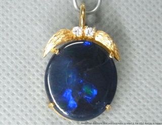 Heavy 18k Gold Natural Black Opal Diamond Pendant 6.  2gr Necklace Enhancer Slide