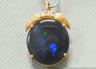 Heavy 18k Gold Natural Black Opal Diamond Pendant 6.  2gr Necklace Enhancer Slide 2