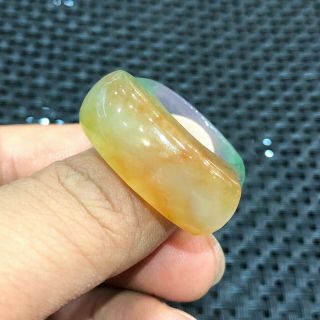 Chinese Collectible Colorful Jadeite Jade Handwork Horse Saddle Shape No.  9 Ring