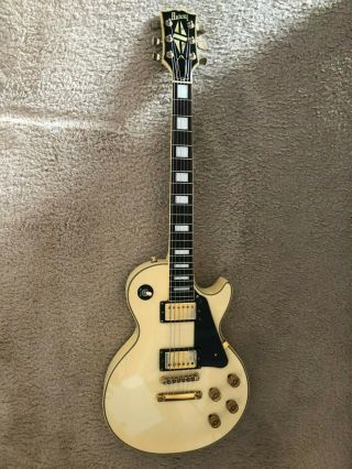 Vintage Cream White Burny Les Paul Custom & Gibson Hard Shell Case