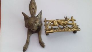 Vintage Brass Fox Door Knocker And Small Fox Letter Rack