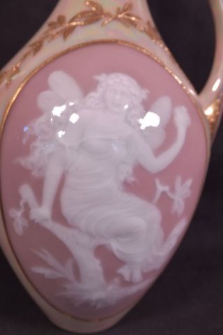 Art Nouveau Gebruder Heubach Pink Yellow Luster Pate Sur Pate Vase Nude Fairy 2