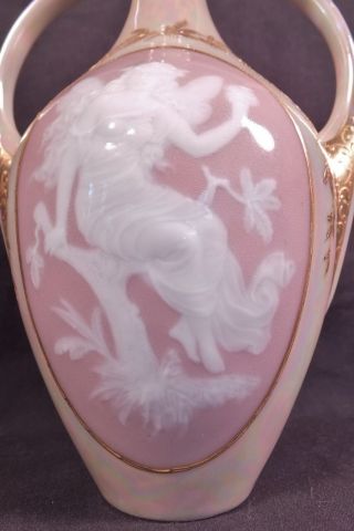 Art Nouveau Gebruder Heubach Pink Yellow Luster Pate Sur Pate Vase Nude Fairy 3