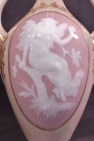 Art Nouveau Gebruder Heubach Pink Yellow Luster Pate Sur Pate Vase Nude Fairy 5