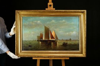 Large 19th Century French | Marine Maritime Oil Painting | Sailing Off The Coast