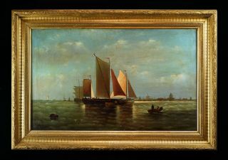 Large 19th Century French | Marine Maritime Oil Painting | Sailing Off the Coast 2
