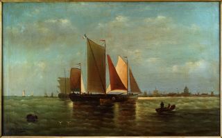 Large 19th Century French | Marine Maritime Oil Painting | Sailing Off the Coast 3
