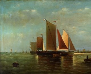 Large 19th Century French | Marine Maritime Oil Painting | Sailing Off the Coast 4