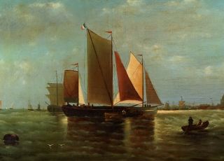 Large 19th Century French | Marine Maritime Oil Painting | Sailing Off the Coast 5