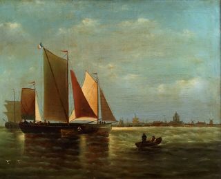Large 19th Century French | Marine Maritime Oil Painting | Sailing Off the Coast 6