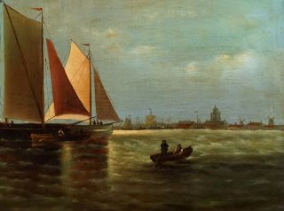 Large 19th Century French | Marine Maritime Oil Painting | Sailing Off the Coast 7