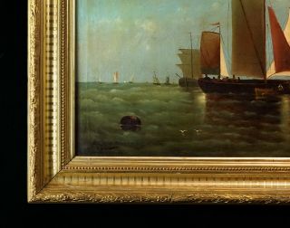Large 19th Century French | Marine Maritime Oil Painting | Sailing Off the Coast 8