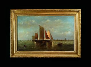 Large 19th Century French | Marine Maritime Oil Painting | Sailing Off the Coast 9