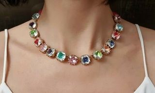 Large Georgian Olivia Collings Foiled Rock Crystal Riviere Necklace Sterling