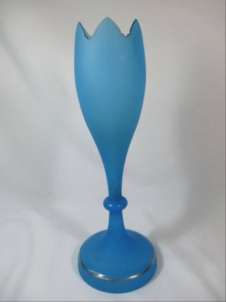 Elegant French Frosted Royal Blue Art Glass Vase
