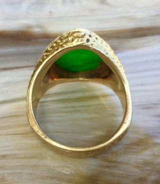 Fine Mens Green Jade Heavy 18k Gold Ring Vintage Carved Seal Size 11 Chinese 8