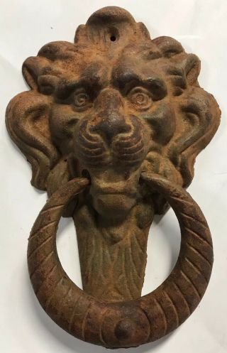 Antique Cast Iron Lion Head Door Knocker Architectural Ornament 7.  25 " X4.  75 "