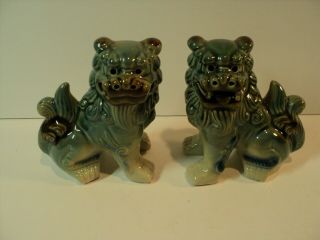Vintage Set Of 2 Ceramic Foo Dogs,  Glazed.  Very Cool