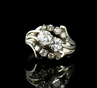 Byard Brogan Art Deco Vintage Natural 1.  30ctw Diamond Platinum Cluster Ring
