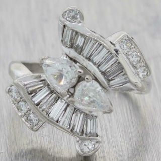 1930s Antique Art Deco Platinum 1.  50ctw Diamond Butterfly Shape Cluster Ring A8