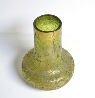 Early 20c Antique Art Nouveau Jugendstil Small Iridescent Crackle Glass Vase