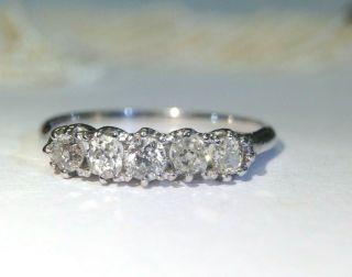 18k White Gold Lovely 5 Stone Mine Cut Diamond Ring Size 5.  25