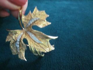 Cartier 18k Leaf Design Yellow Gold Brooch With Diamonds