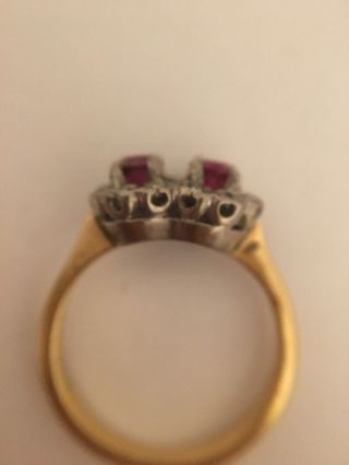 Antique Stunning 18ct Yellow Gold Ruby Diamond Moi Et Toi Ring Band 3