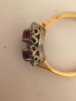 Antique Stunning 18ct Yellow Gold Ruby Diamond Moi Et Toi Ring Band 5
