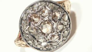 Impressive Antique Georgian Rose Cut Diamond Daisy 18ct Gold Ring 5