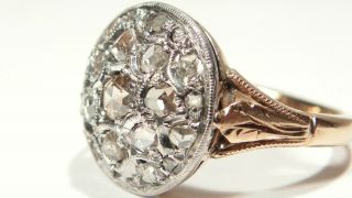 Impressive Antique Georgian Rose Cut Diamond Daisy 18ct Gold Ring 7