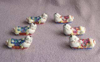 6 Chinese Export Porcelain Buddha Chopstick Knife Rests