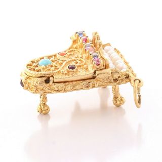 Vintage Estate 14k Yellow Gold Grand Piano Pearl Multi Gemstone Charm / Pendant 4