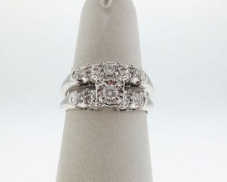Estate Diamonds Solid 14k White Gold Engagement Wedding Ring Set