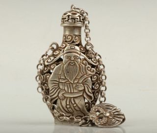Chinese Old Tibet Silver Hand Carved Lucky God Statue Snuff Bottle Netsuke
