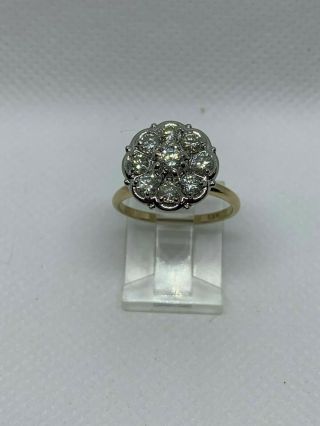 Vintage Ladies 14k 1.  75ctw 9 Diamond Cluster Ring Wear Not Scrap