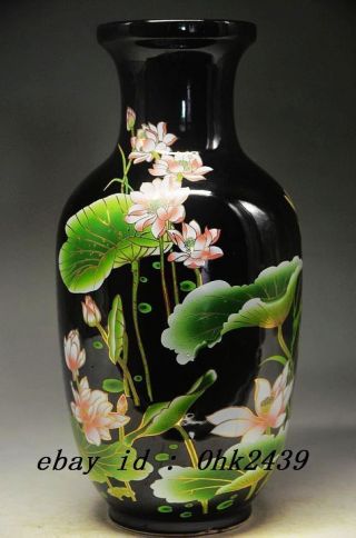 Black And Elegant Porcelain Chinese Old Hand Painted Lotus Vase