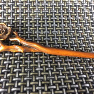 Rare Collectible Boxwood Handwork Plum Blossom Japanese Netsuke Antique Hairpin 3