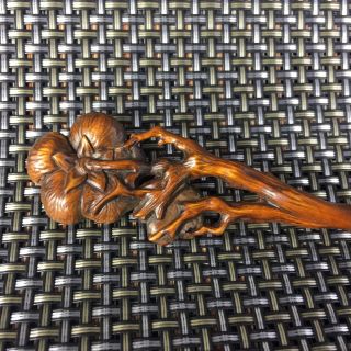 Rare Collectible Boxwood Handwork Plum Blossom Japanese Netsuke Antique Hairpin 6